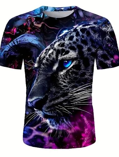 Vibrant Jungle Cat All-Over Print T-Shirt | Neon Leopard &
