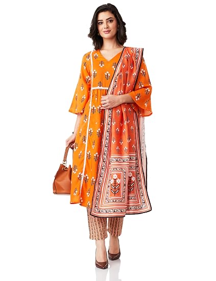Amazon Brand - Myx Women's Printed A-line Kurta Pant Set