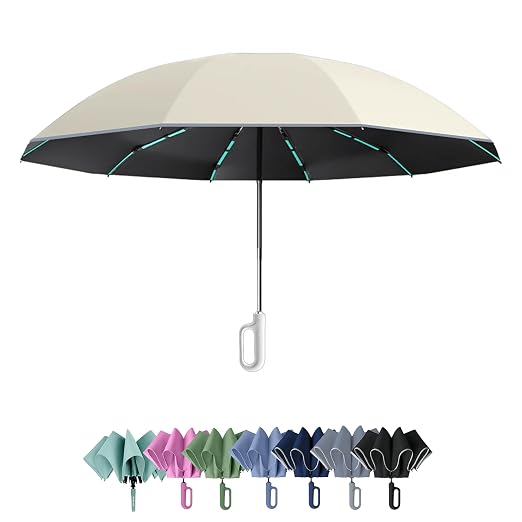 PRIME PICK Compact Travel Umbrella With Reflective Strip, Windproof &