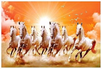SAF 7 Running Horses Vastu UV Textured Wall Painting for