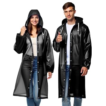 Robustt Unisex Raincoat With Hood - Black (Pack of 1)