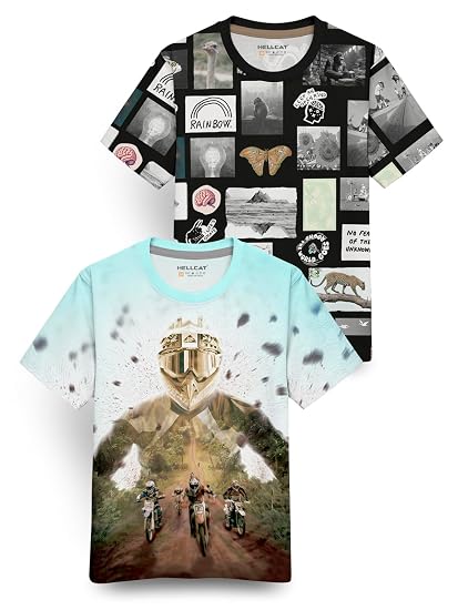 HELLCAT Trendy Front & Back Graphic Printed Cotton Blend Half